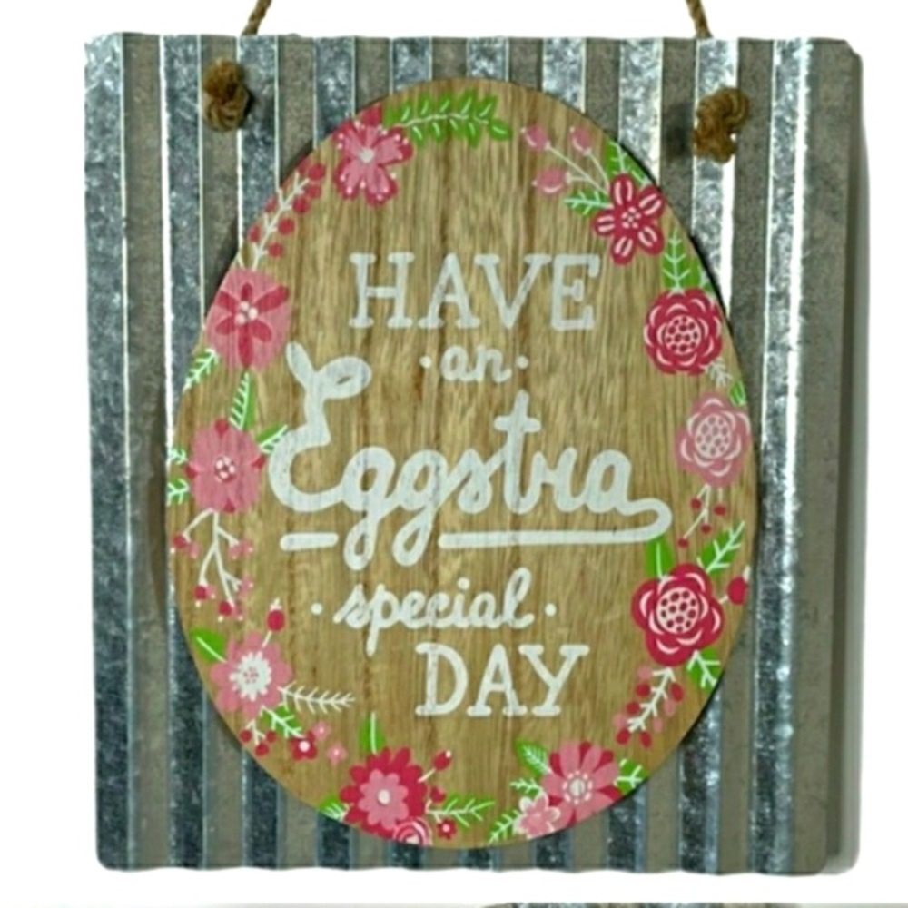 Easter Decorations Wall Door Hanging Decir Floral Cottage Core Farmhouse Tin Egg